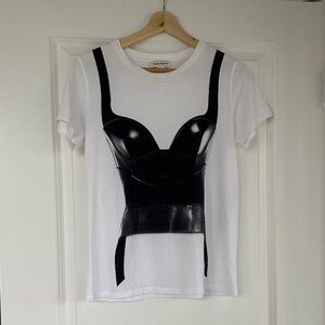 Alexander McQueen White Tee with Black Corset Graphic